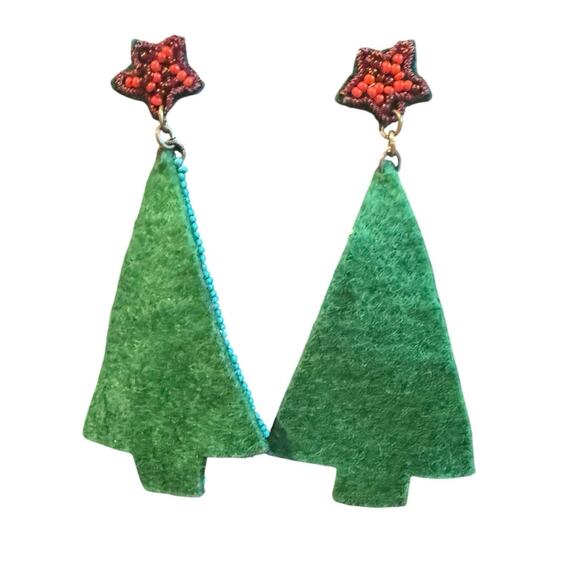 Christmas Tree Beaded Rhinestone Earrings - Picture 2 of 2
